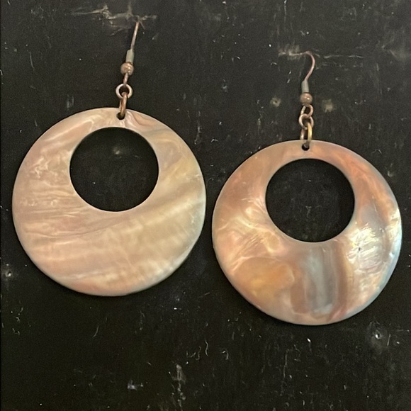 2.75” mixed metal open circle hoop dangle earrings on French wire - Picture 2 of 10